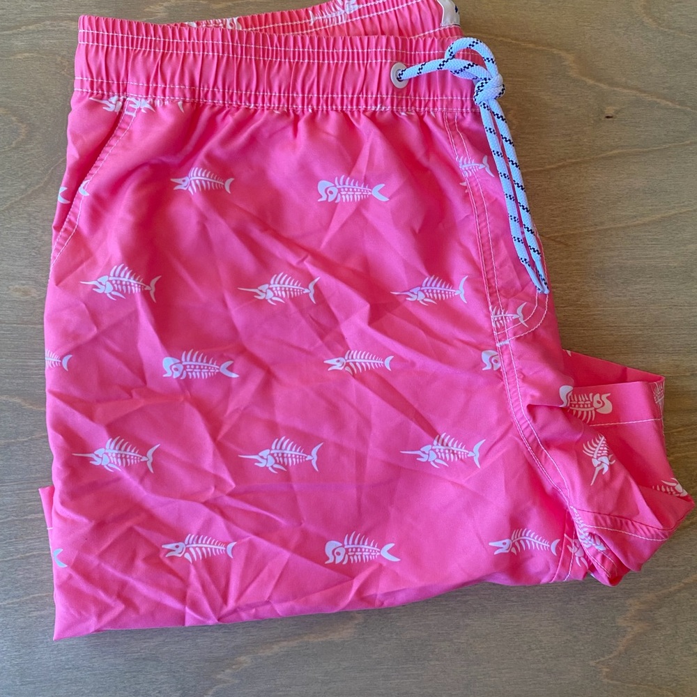 Pink Fish Print Men's Swim Board Shorts